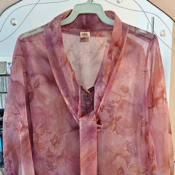 VIntage Elite Chiffon Floral Blouse - Picture 1 of 7